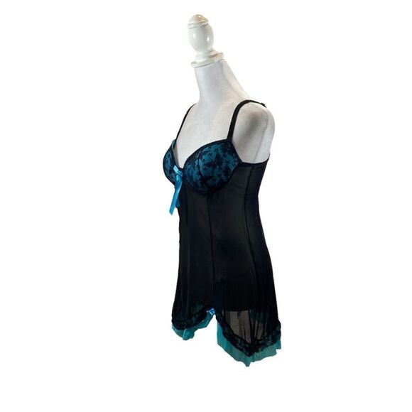 Per Lei Brand black and Turquoise Teddy Nightgown Size Small - Picture 4 of 11